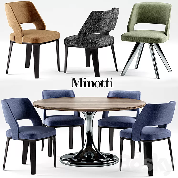 Table and chairs minotti NETO table OWENS CHAIR 3D Model