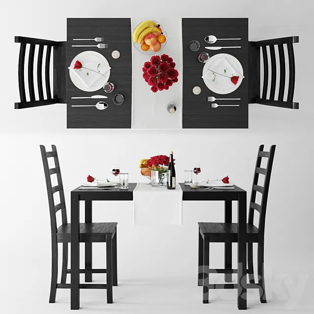 Table and Chairs Set 3D Model