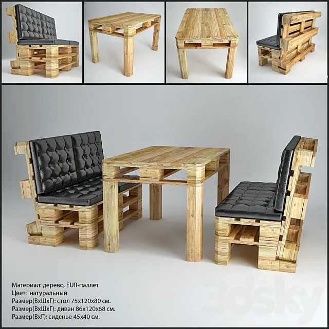 Table and sofa from pallets 3D Model