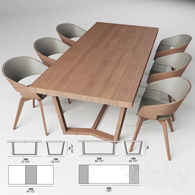 Table + Chair (Alf -CARTESIO 2.0 + COSTANZA) 3DModel