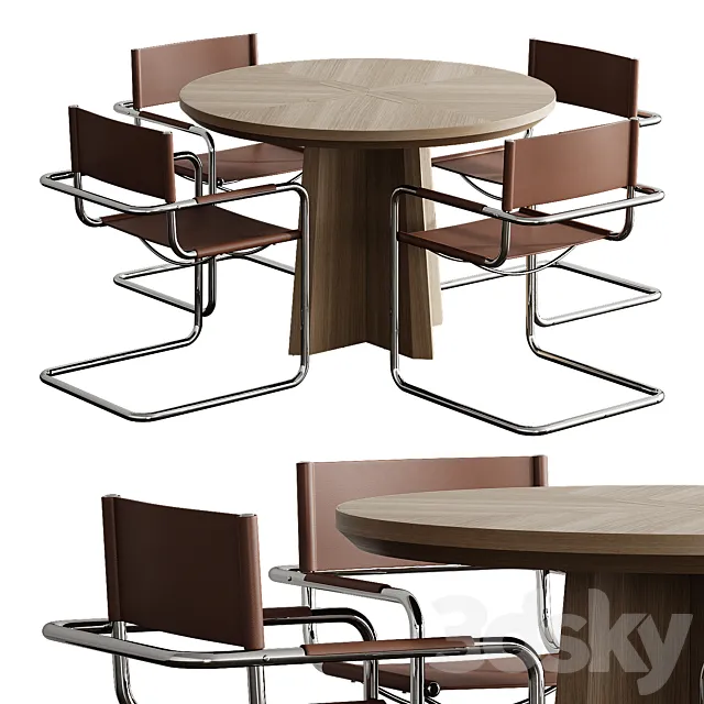 Table CROSS ROUND by bino home with chairs MOMO HOME Store 3D Model