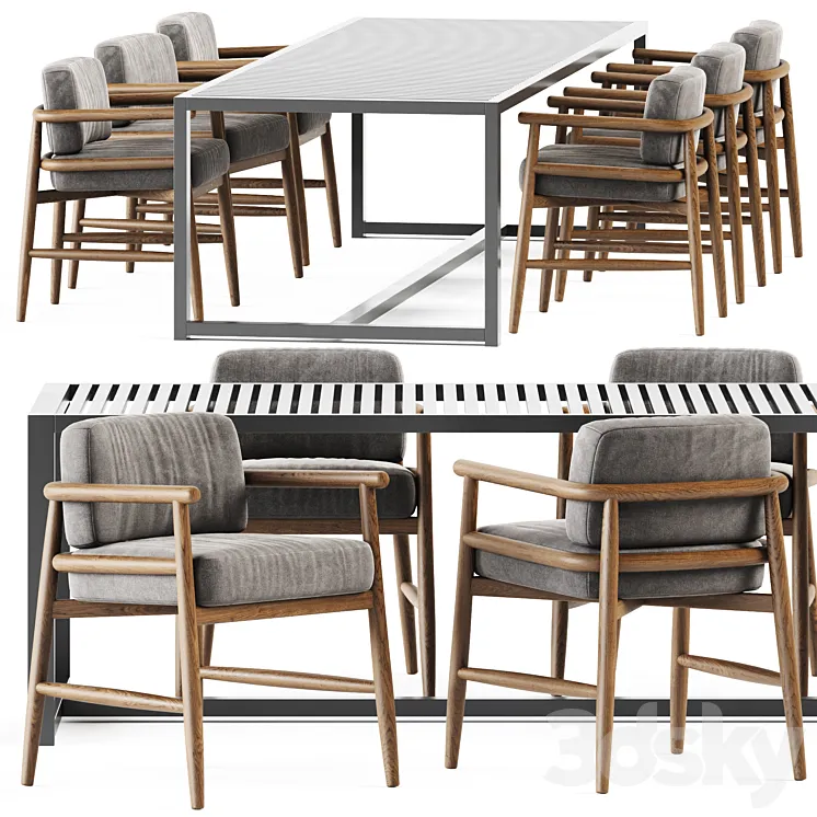 Table Dna teak by Gandia Blasco and Armchair Teresina by Meridiani 3D Model Free