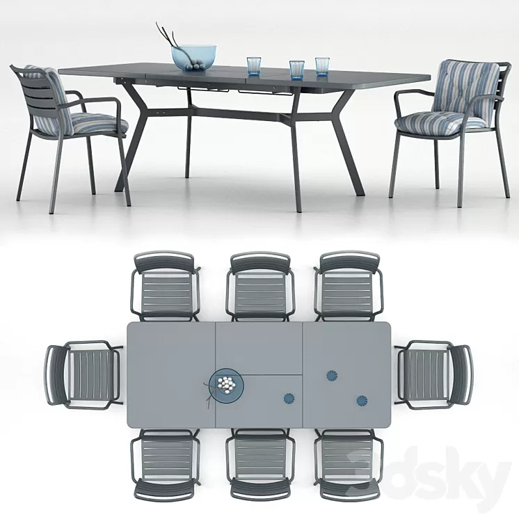 Table Ethimo Ocean rectangular table with a chair Ocean dining chair with accessories 3D Model