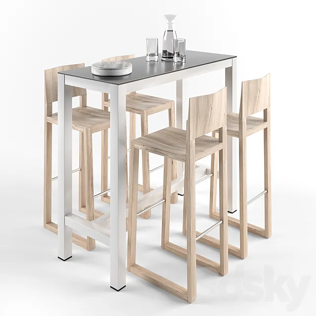 Table Gaber Banket and chairs Brera for a bar 3D Model