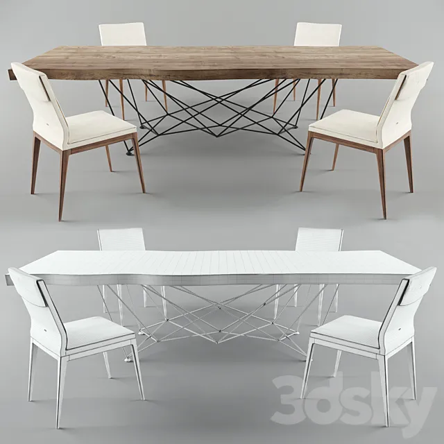 Table Gordon Deep Wood chair Cattelan Italia Sofia Chair 3D Model