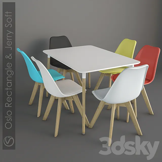 Table Oslo Rectangle and chair Jerry Soft. 3D Model