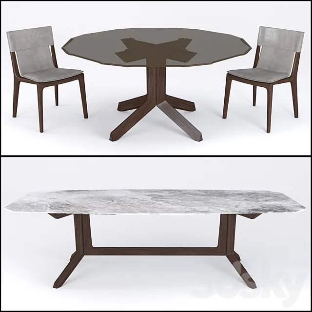 Table Poltrona Frau Othello Table and Chair Poltrona Frau Isadora Chair 3D Model