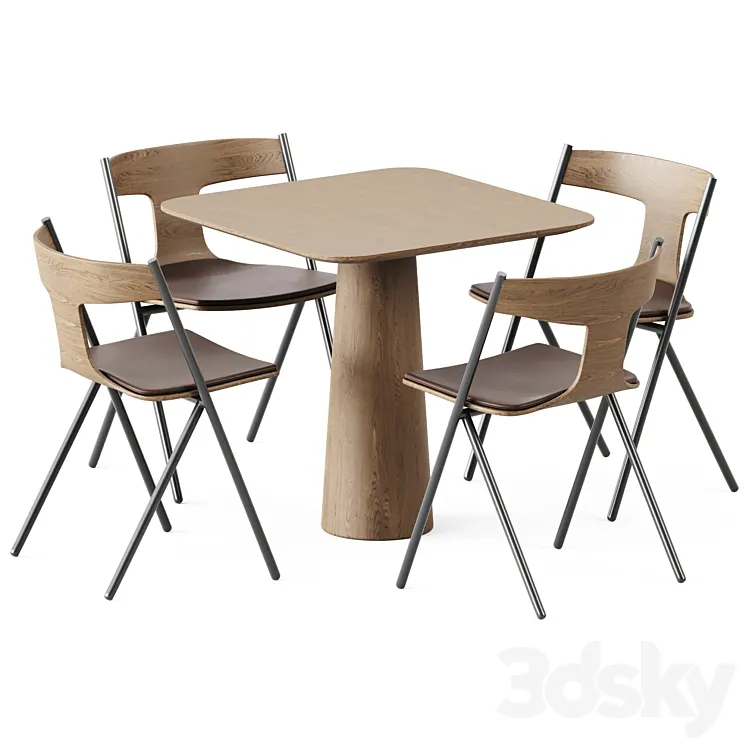 Table POV 460 S80 by Ton and Quadra Chair with Cushion by Viccarbe 3D Model Free