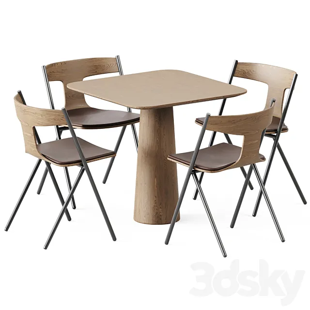 Table POV 460 S80 by Ton and Quadra Chair with Cushion by Viccarbe 3DModel