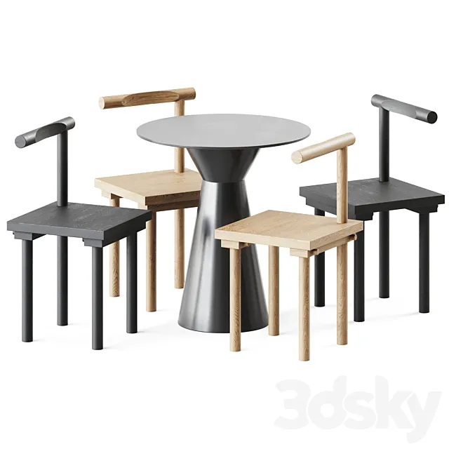 Table Roller by Gaber and Sculptural Chair by Kristina Dam Studio _ Outdoor Furniture 3DModel