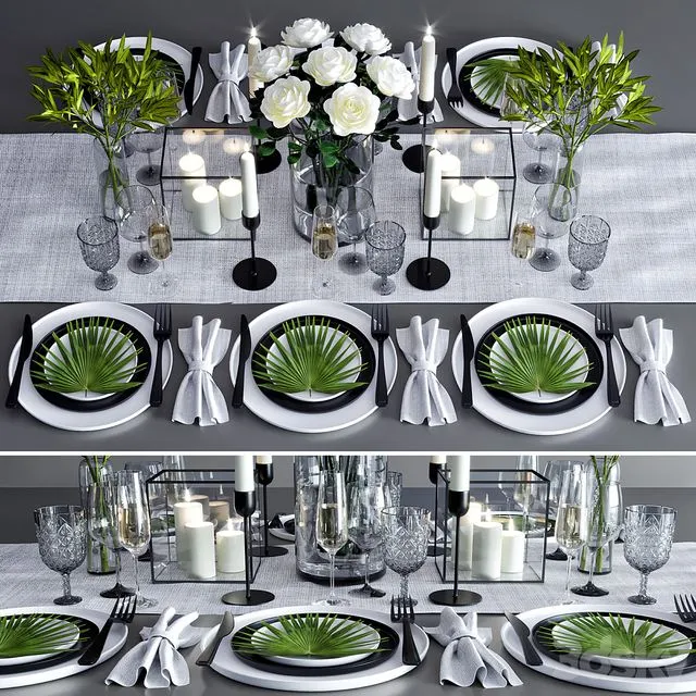 table set 03 with flowers 3D Model