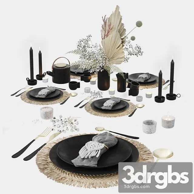 Table set with macrame and dry flowers 3D Model Download