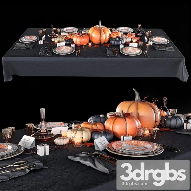 Table set with pumpkins 3D Model Free