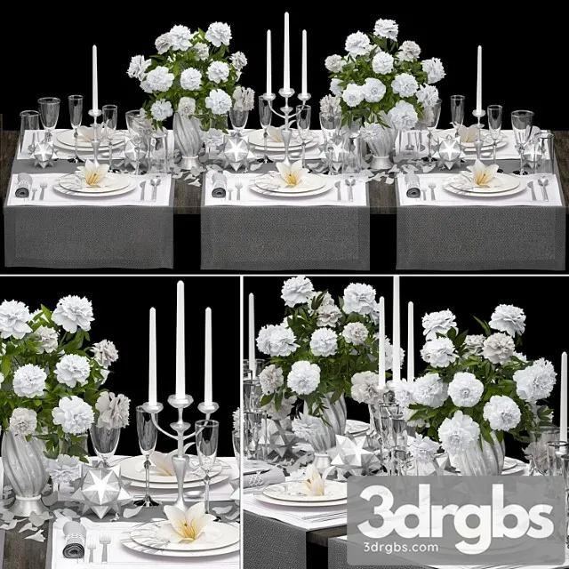 Table setting 4. zara home. white bouquet peonies tablecloth glass vase 6 persons luxury decor table decoration cutlery candles stylish festive solemn 3D Model Free