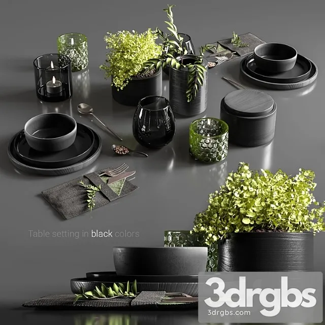 Table Setting In Black Colors 2 3D Model Free