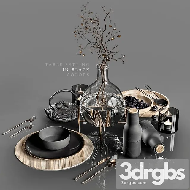 Table Setting In Black Colors 2 4 3D Model Free