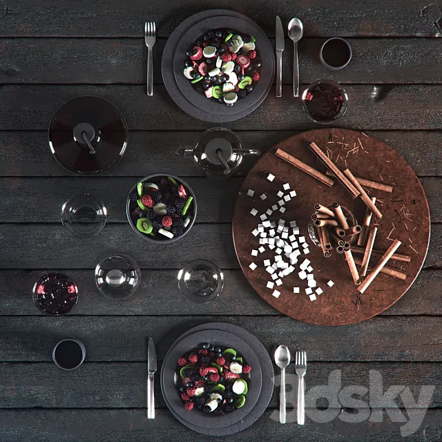 Table setting in black colors 3DModel