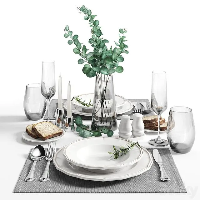 table setting with bread 3D Model