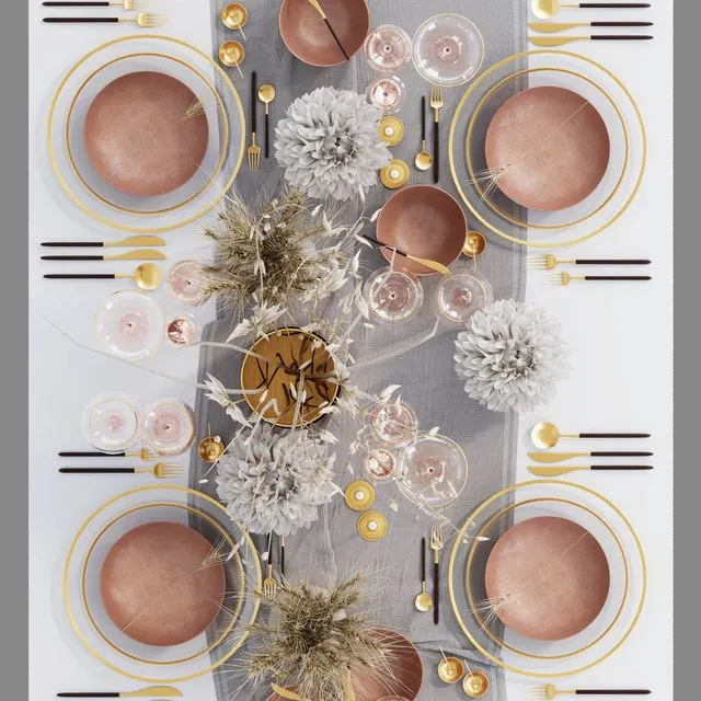 Table setting with dried flowers 3D Model