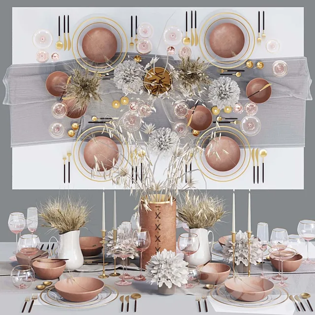 Table setting with dried flowers 3D Model