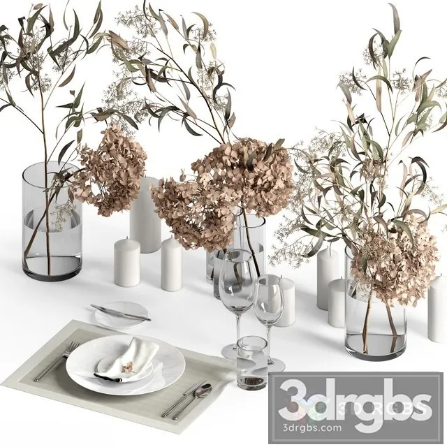 Table Setting With Dry Plants 3D Model Free