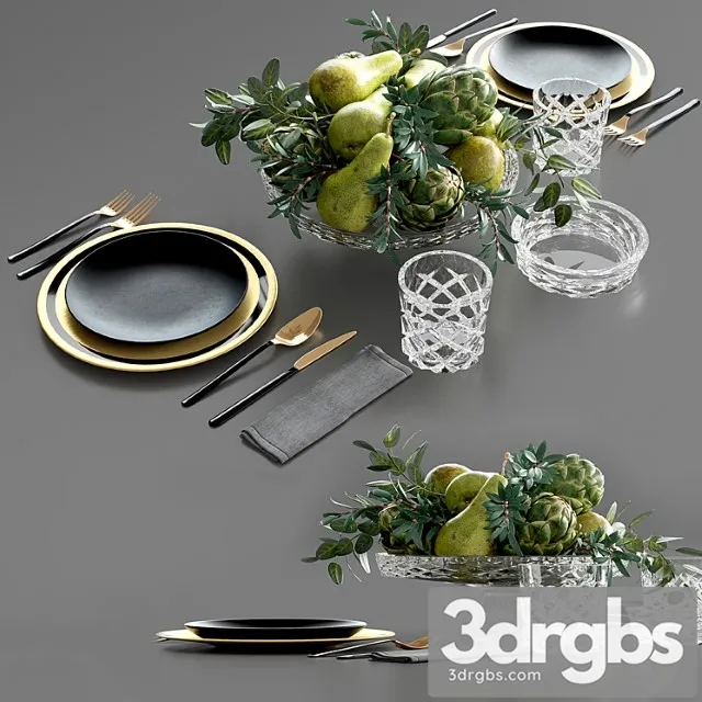 Table Setting With Fruits In Crystal Vase 3D Model Download