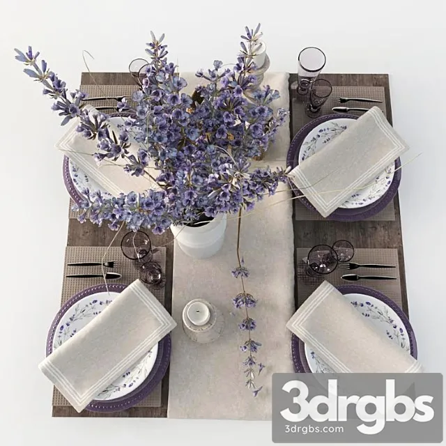 Table setting with lavender 3D Model Download