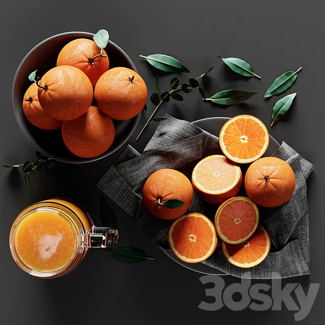 Table Setting with Oranges and Juice 3DModel