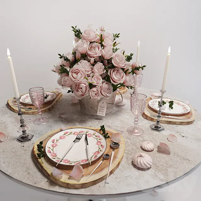 Table setting with roses _ Table setting with roses 3DModel