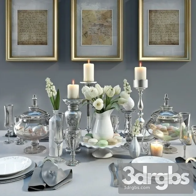 Table Setting With Tulips 3D Model Download