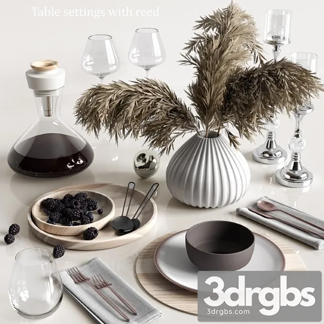 Table settings with reed 3D Model Free