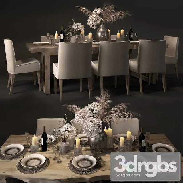 Table Slabs Pottery Barn Chairsl 3D Model Free