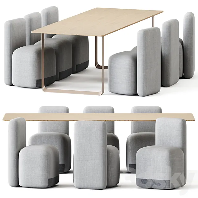 Table Solid Oak by Muuto and Season Armchair by Viccarbe 3D Model