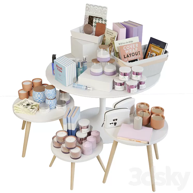 Table with books and candles. Candlestick 3D Model