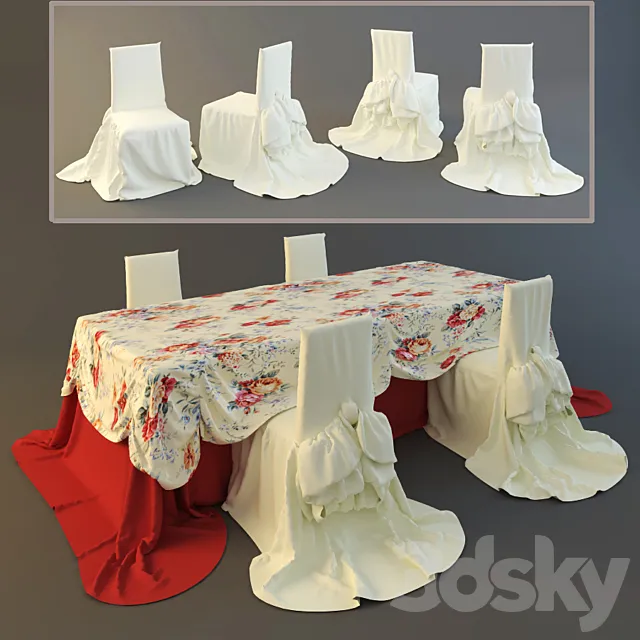 Tablecloth and chair covers 3D Model