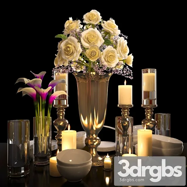 Tableware 2 With Rose 3D Model Download
