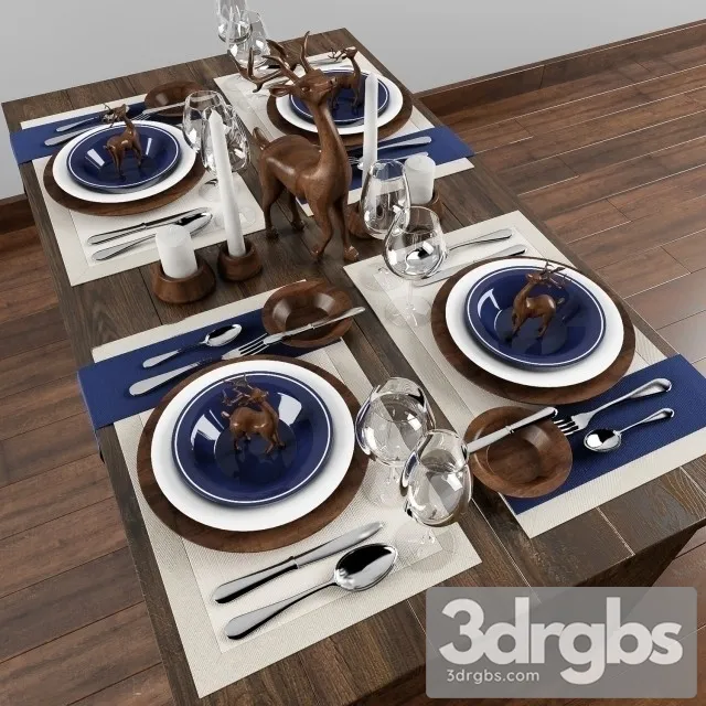 Tableware blue 3D Model Free