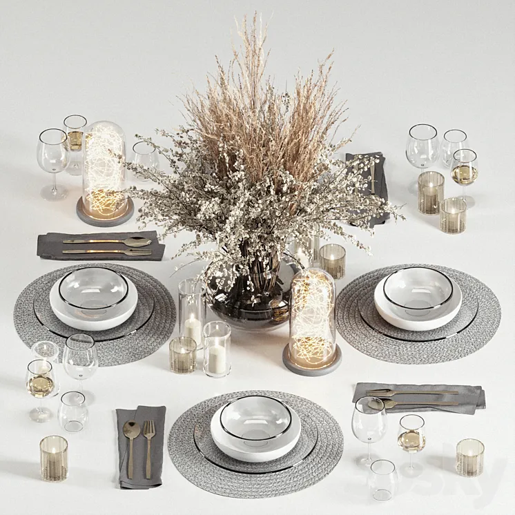 TableWare Set 03 - Crockery and Glass 3D Model Free