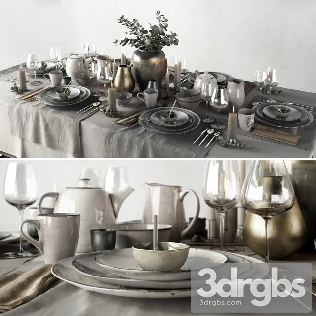 Tableware Set Grey 3D Model Free
