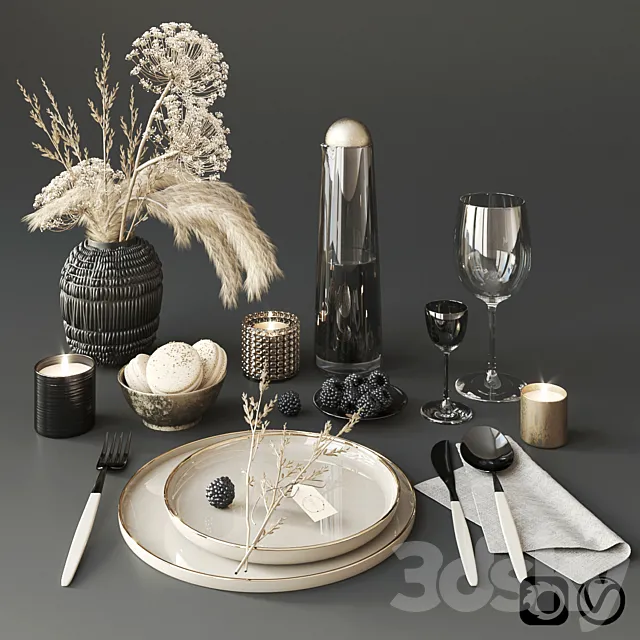 Tableware with heracleum 3DModel