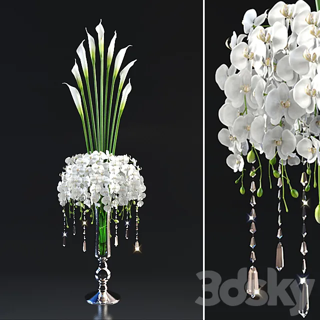 tall bouquet in a glass vase 3DModel
