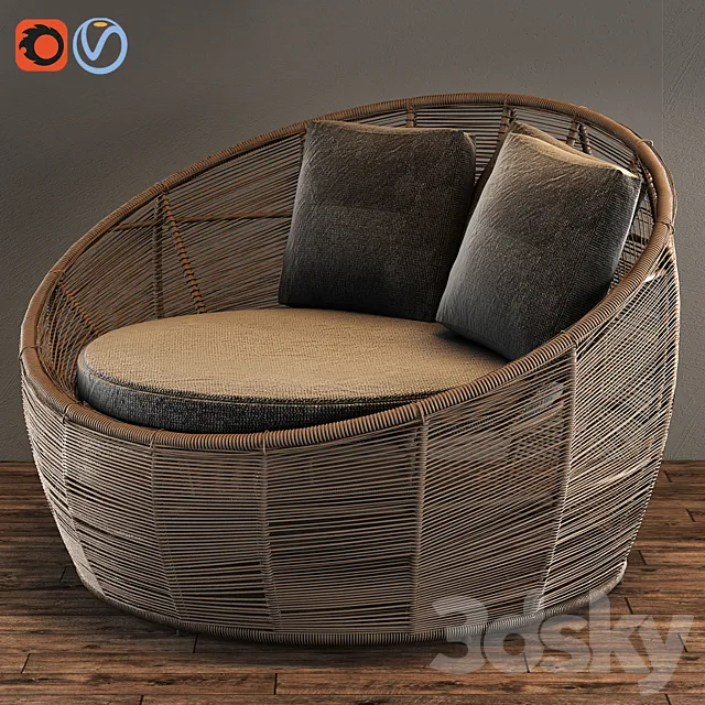 TAMARIN Round Gray Resin Wicker Garden Armchair 3DModel
