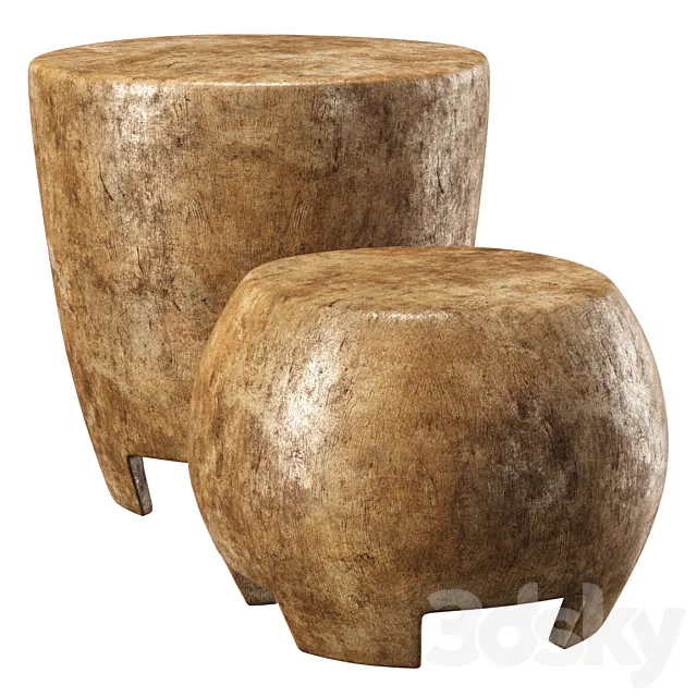 Tambour stools by Tinja _ Wooden round chairs 3D Model