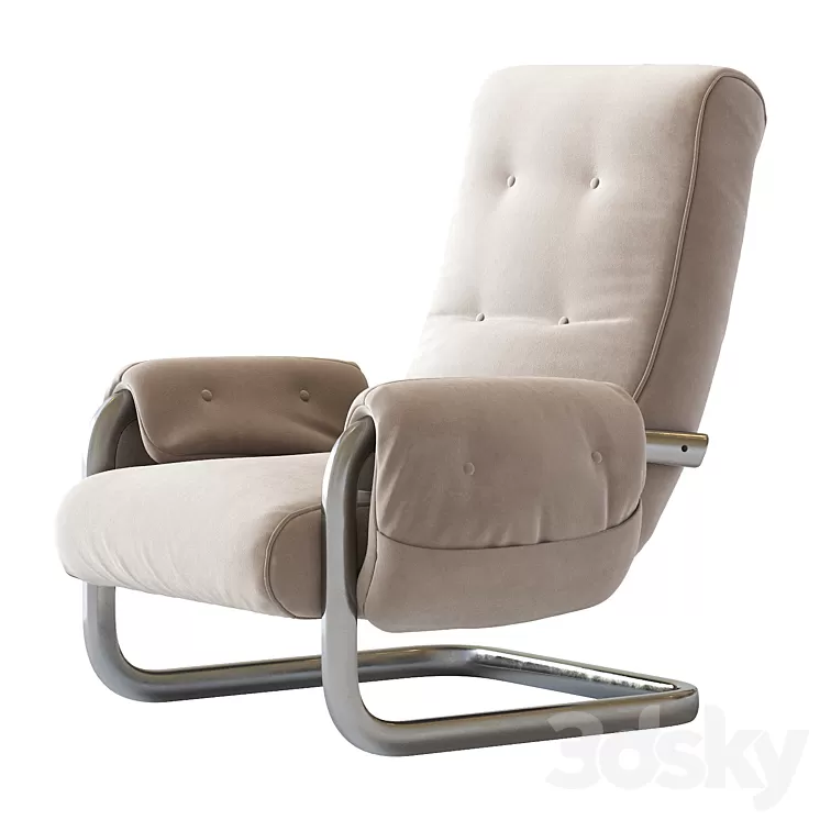 Tan Brown Mohair Velvet Large Lounge Chairs Guido Faleschini 1970's Italy 3D Model