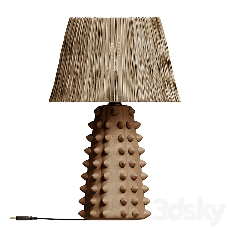 Tan Spiked Terracotta Table Lamp With Raffia Shade 3D Model Free