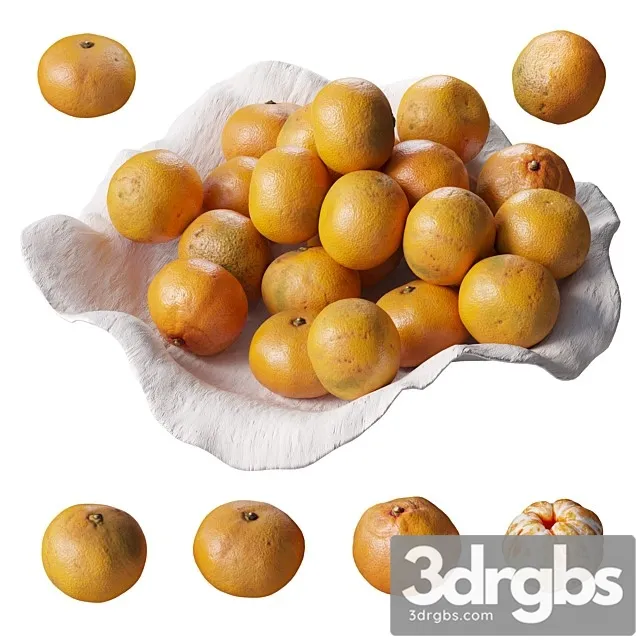 Tangerines in a Clay Bowl 3D Model Free
