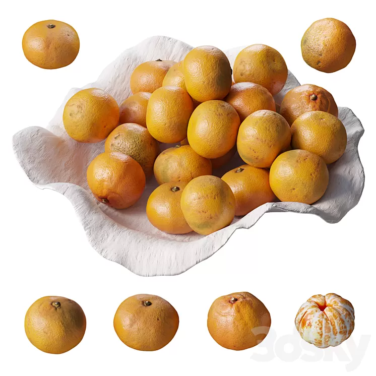 Tangerines in a clay bowl 3D Model Free