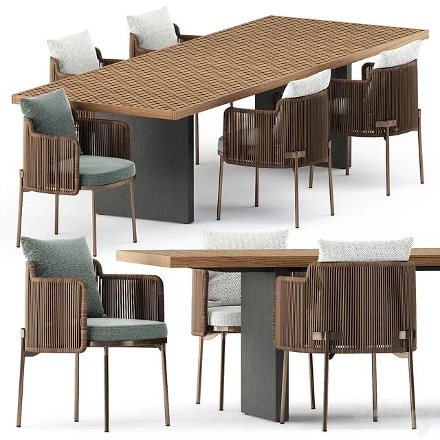 TAPE CORD chair and Quadrado Table by Minotti 3D Model