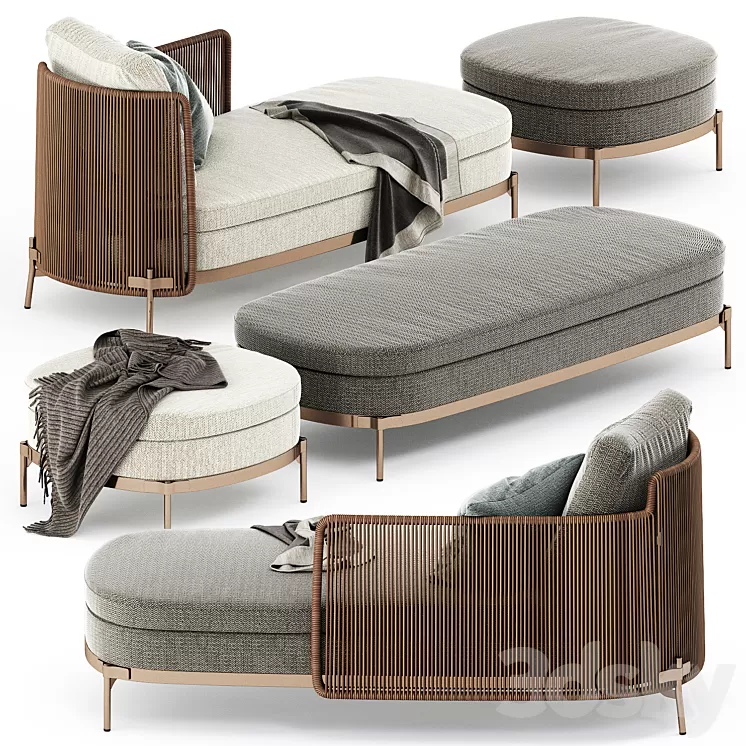 TAPE CORD PAOLINA and BENCH and OTTOMAN by Minotti 3D Model