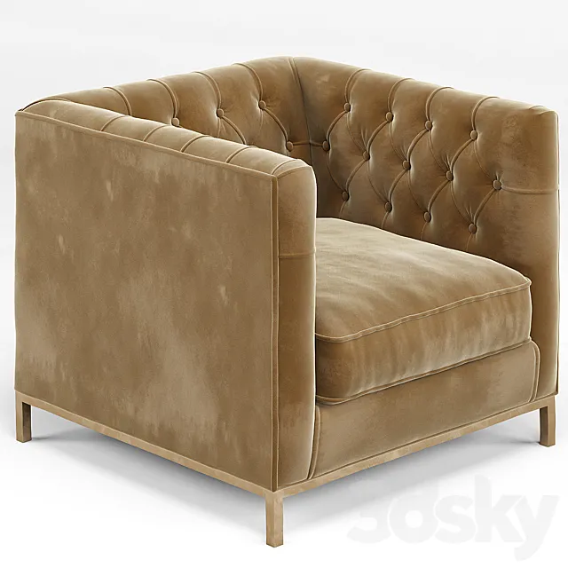 Tarrington Fawn Mohair Tufted Cube Armchair 3DModel